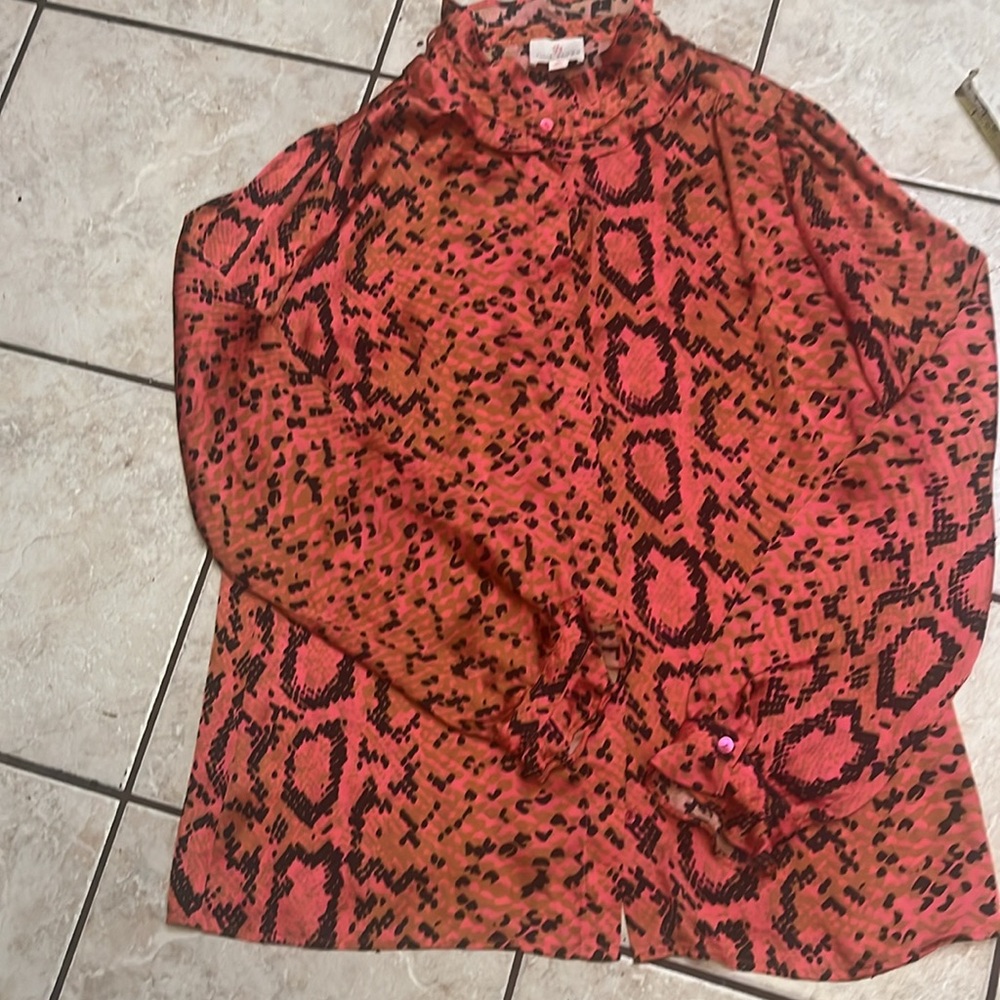Julie Brown NYC Salmon Patterned Ruffled Blouse 12 EUC
